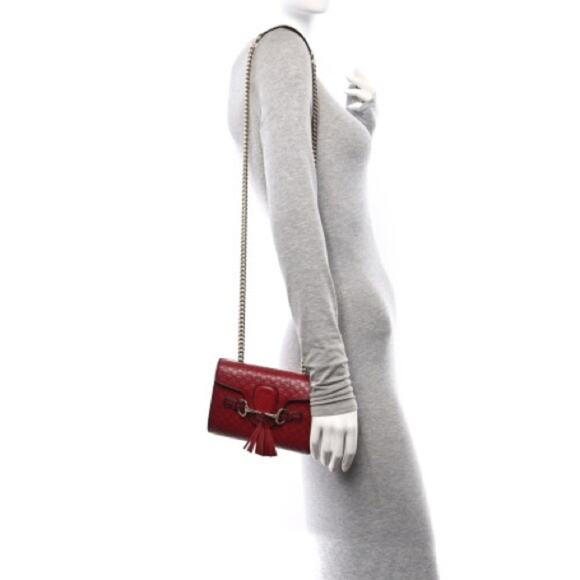 GUCCI Soft Microguccissima Mini Emily Chain Shoulder Bag Rosso - Picture 7 of 7
